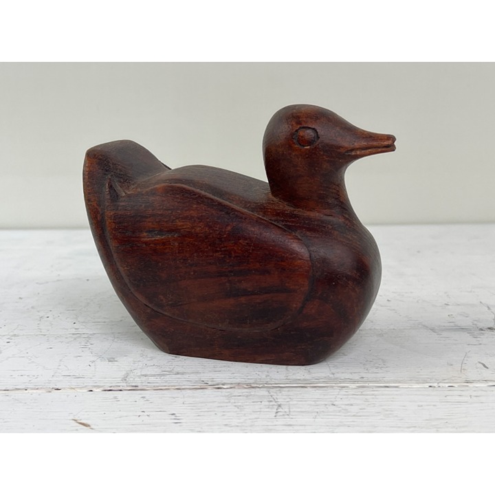 Vintage Hand Carved Wood Duck with Secret Opening - Wood Duck Hidden Opening - W