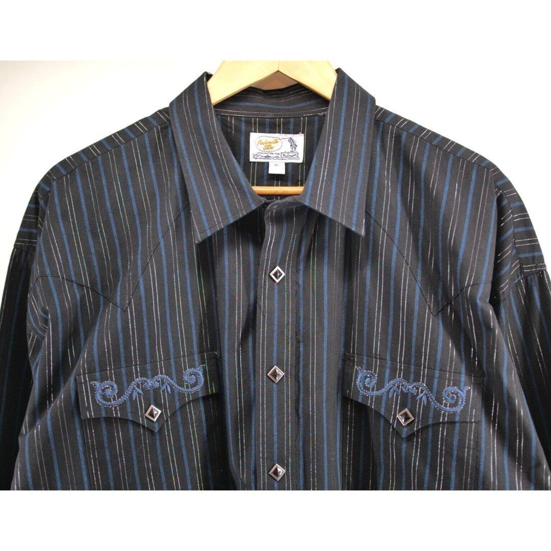 Vintage Panhandle Slim Western Cowboy Rodeo Shirt Black Striped Mens XL