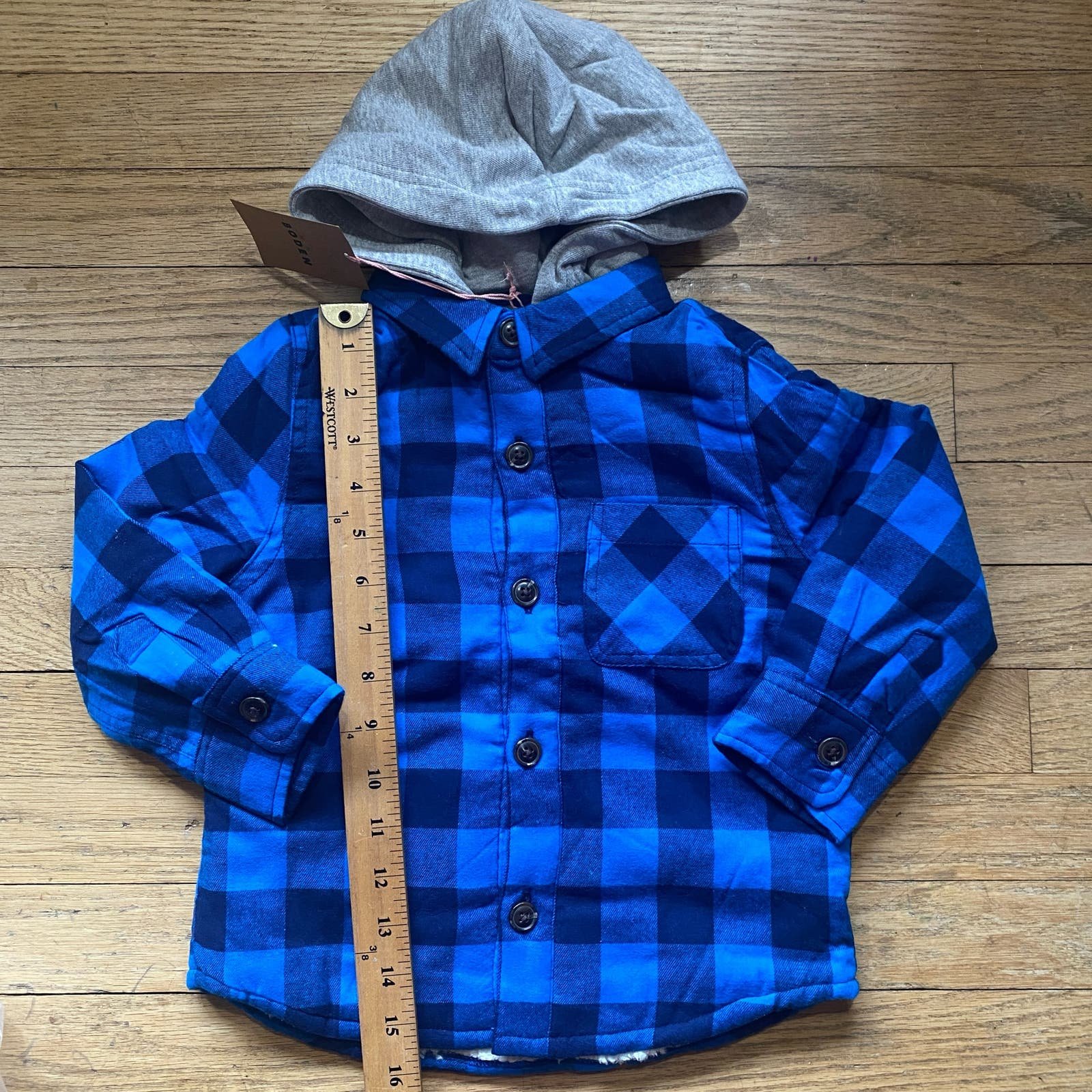 70% Off - NWT Boden Kids' Hooded Check Fleece Lined Flannel Button-Up Shirt (Sz 2-3Y) - End-of-Season Shindig:£41