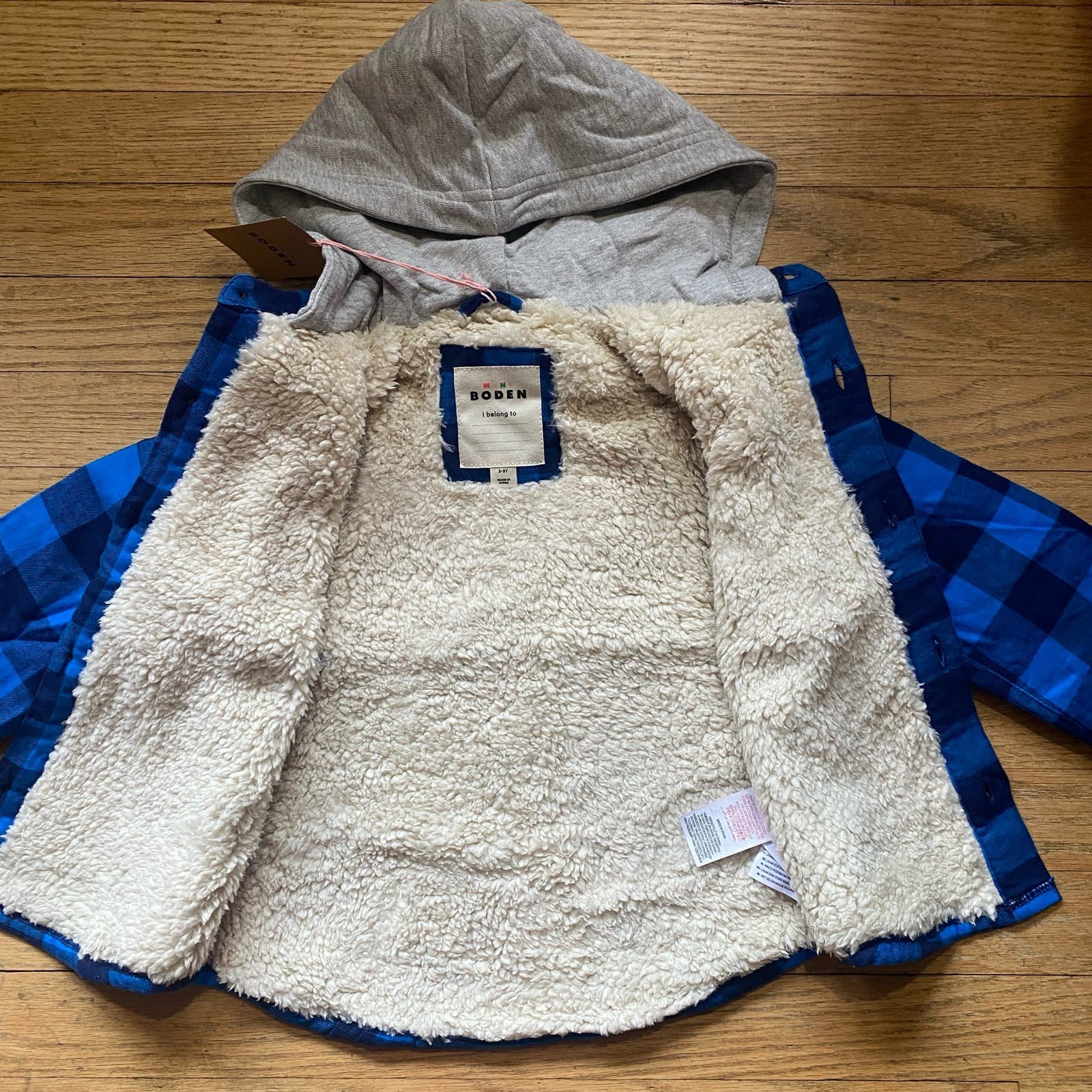 70% Off - NWT Boden Kids' Hooded Check Fleece Lined Flannel Button-Up Shirt (Sz 2-3Y) - End-of-Season Shindig:£41