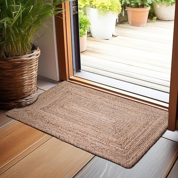 New 2'x3' Hand Woven Jute Braided Rug, Reversible Boho Floor Rug for Home Decor