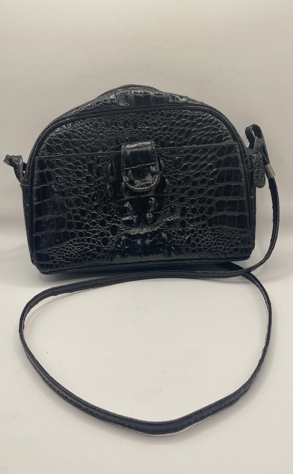 VTG Black Croc Leather Cross body bag-leather by we care New York - 9x3x6
