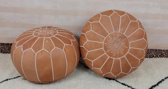 Moroccan Leather Cushion Round Cushion Tan Cushion Unpadded 51*51*31 cm-FS