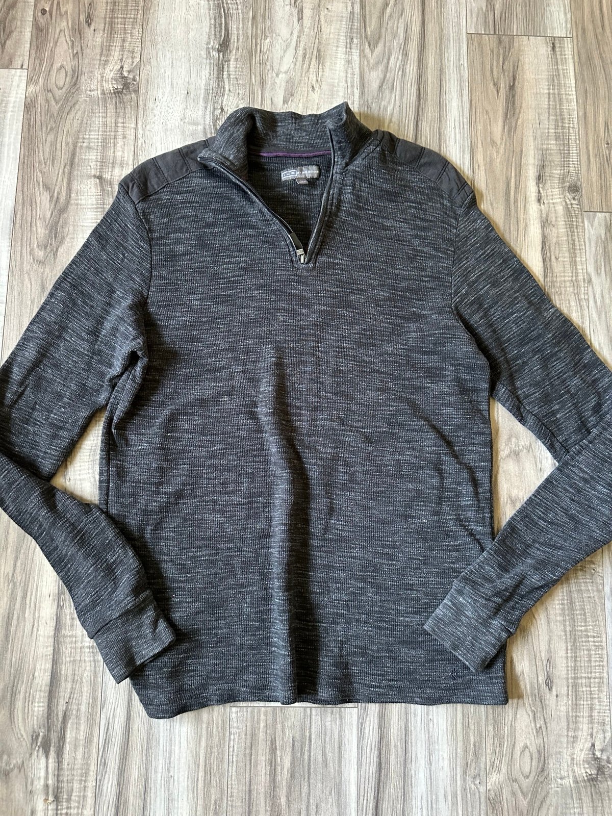 Ike Behar Men’s 1/4 Zip Knit Sweater Cotton in Heather Black Gray Size Medium