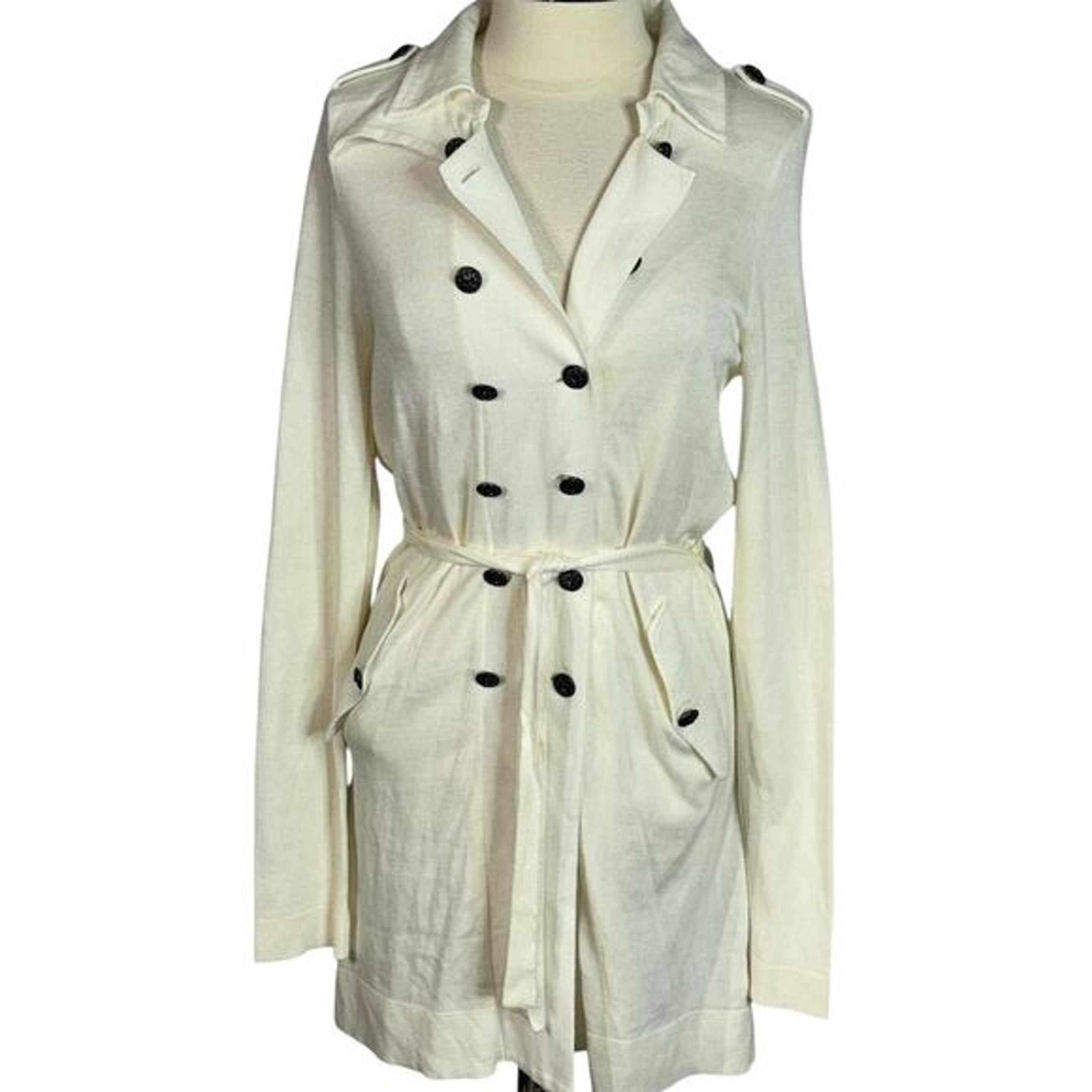 Free People Women's Ivory Military Style Double Breasted Belted Sweater Coat