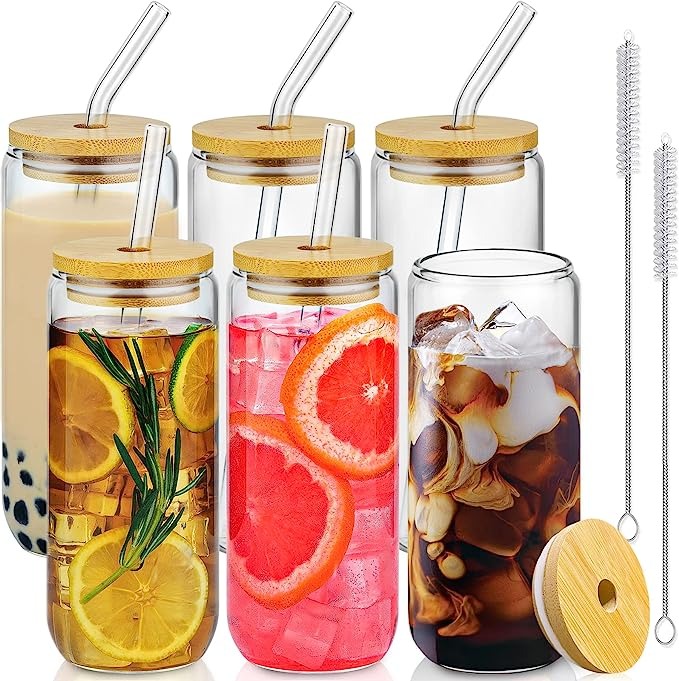 6 Pcs Can Shaped Glass Cups Beer & Ice Coffee Glasses