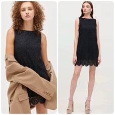 HILL HOUSE Charlie Shift Mini Dress, Black Scallop Lace, XS