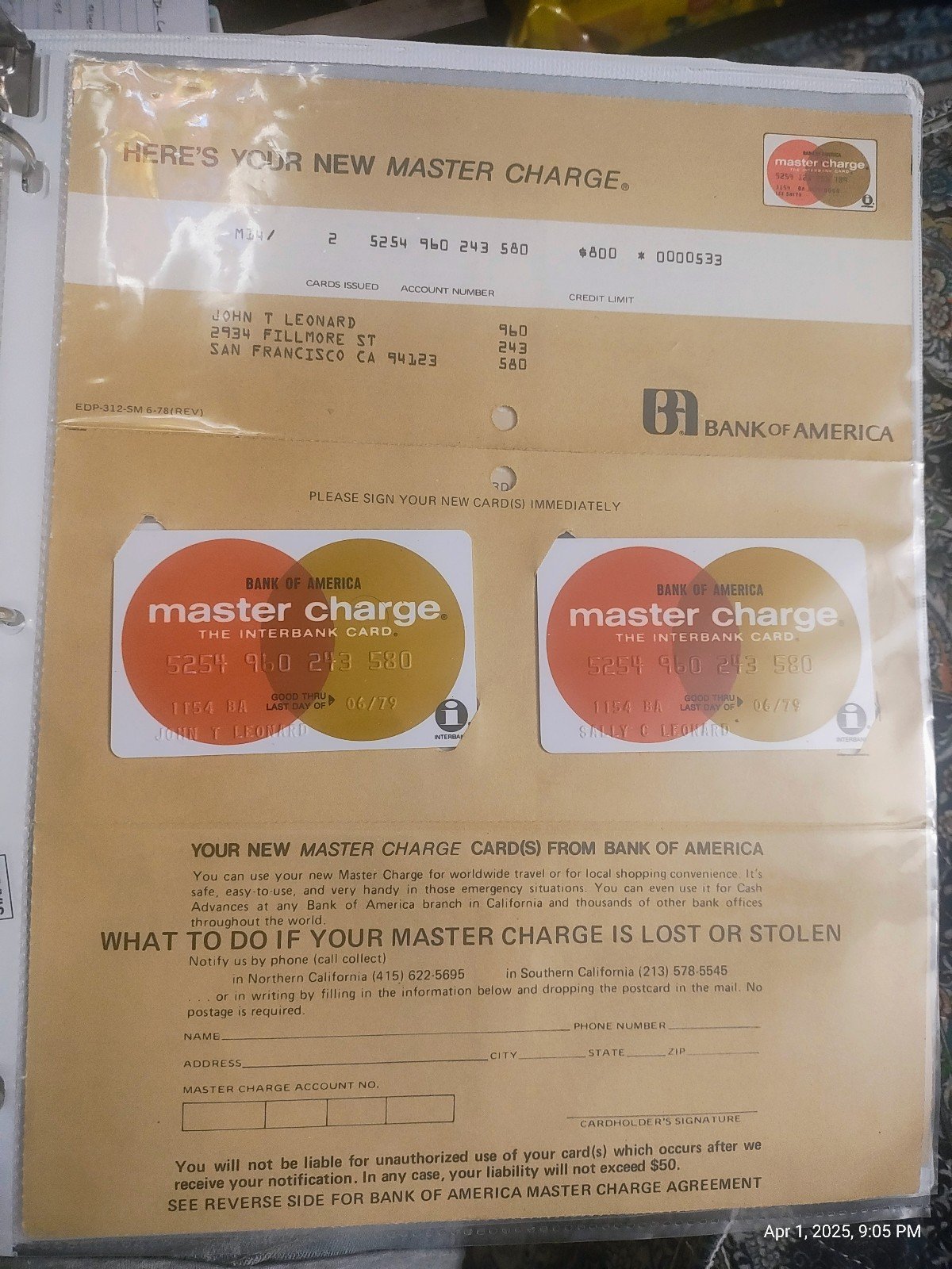 1970's master charge cards