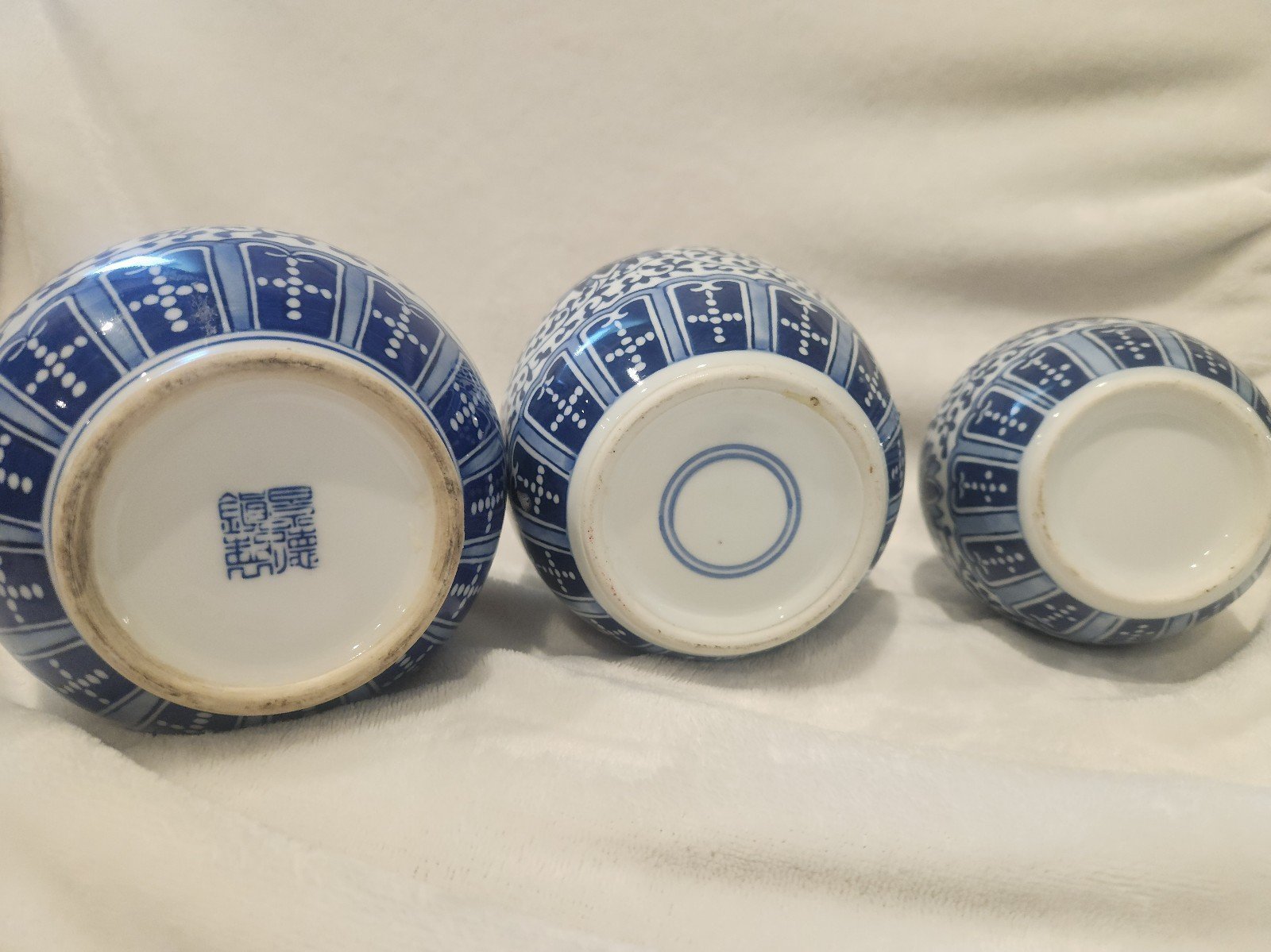 Set of 3 Chinese Blue and White Porcelain