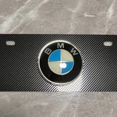 BMW carbon fiber stainless steel front license plate with caps 6”x4” Half Plate