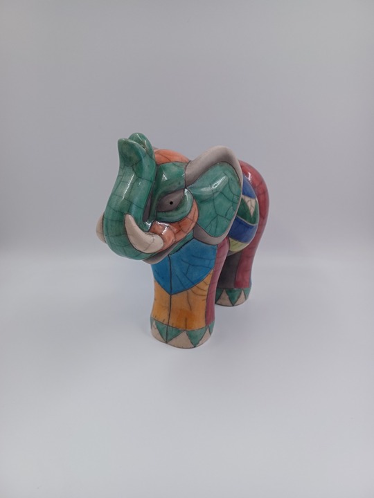 Vintage Large Signed South African Raku Pottery Elephant - 8 T x 9 L x 4 W