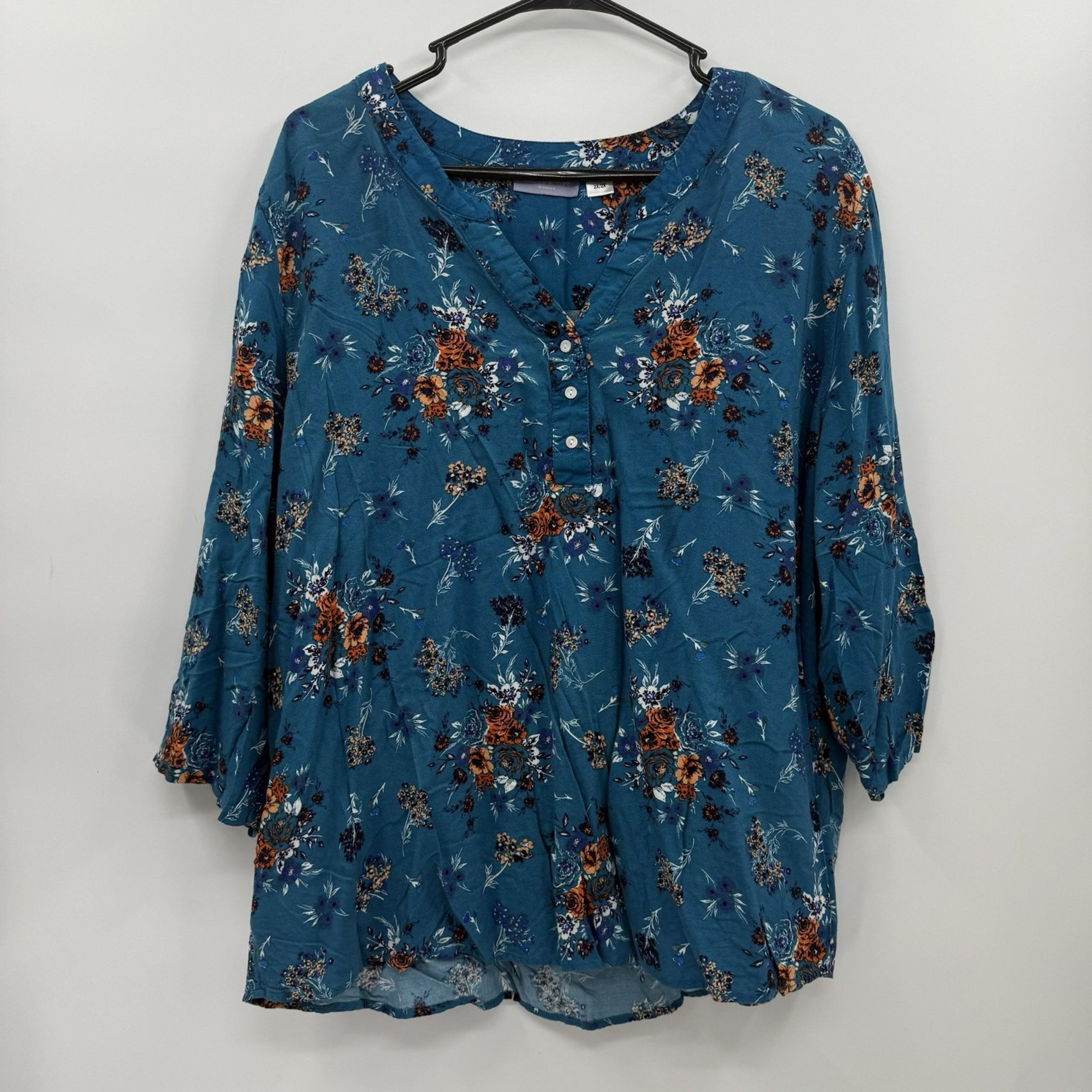 Laura Scott Woman's Blouse Floral Blue  Size 2X