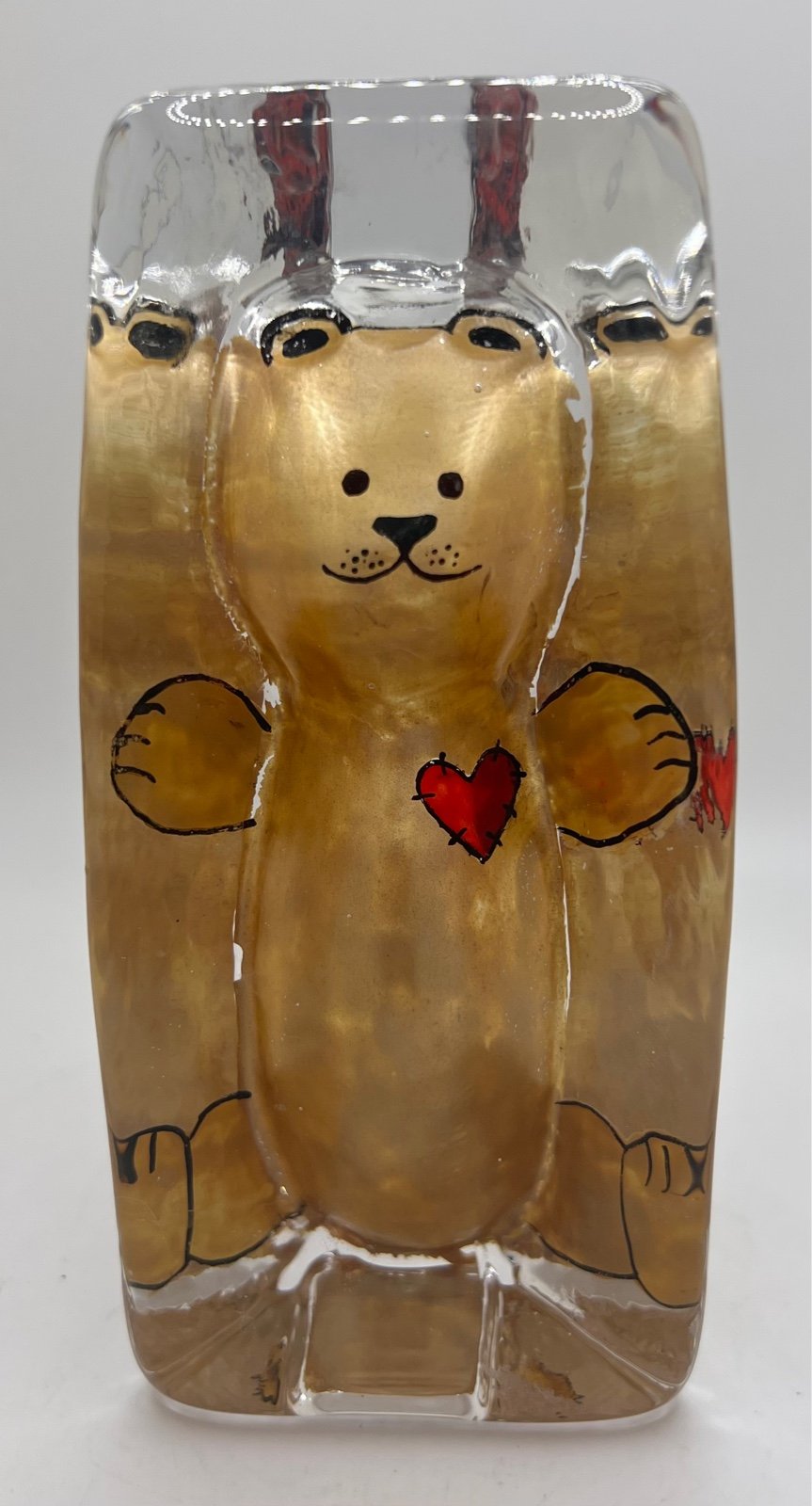 Kosta Sea Glasbruk Art Glass Hand Painted Teddy Bear Heart From Sweden