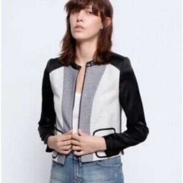 Zadig & Voltaire Mixed Media Textured Gray Jacket Black Sleeves Women’s Size 38