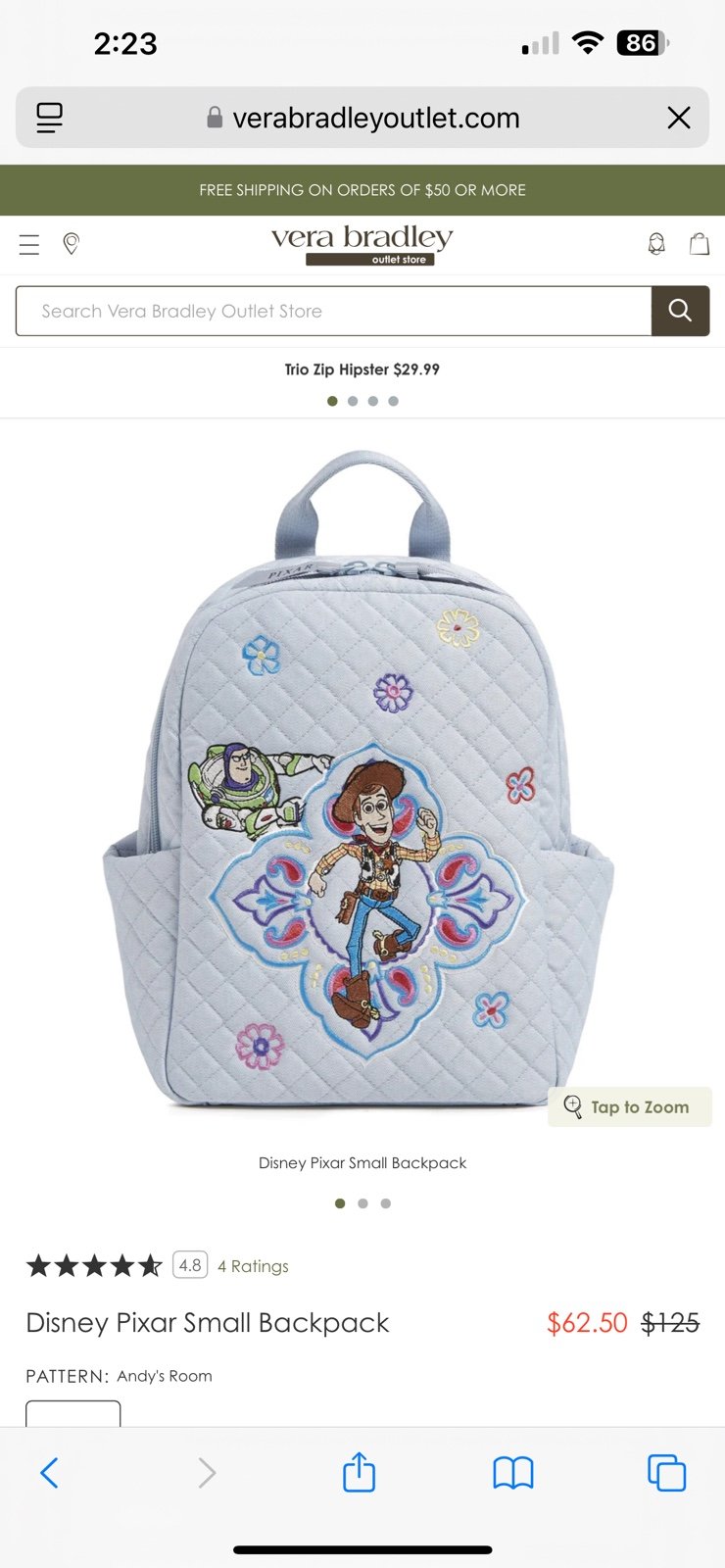 Vera Bradley Toy Story Backpack brand new!