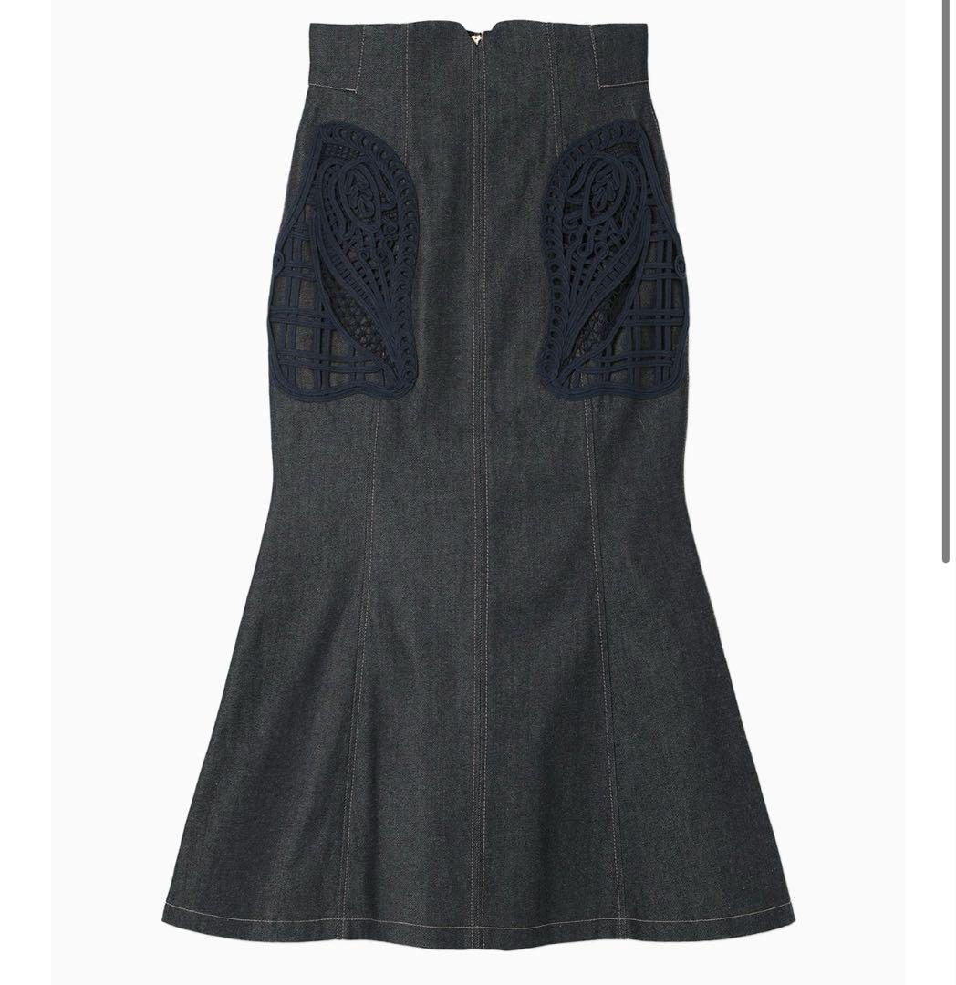 Cord Embroidery Detail Denim Skirt - black - Mame Kurogouchi