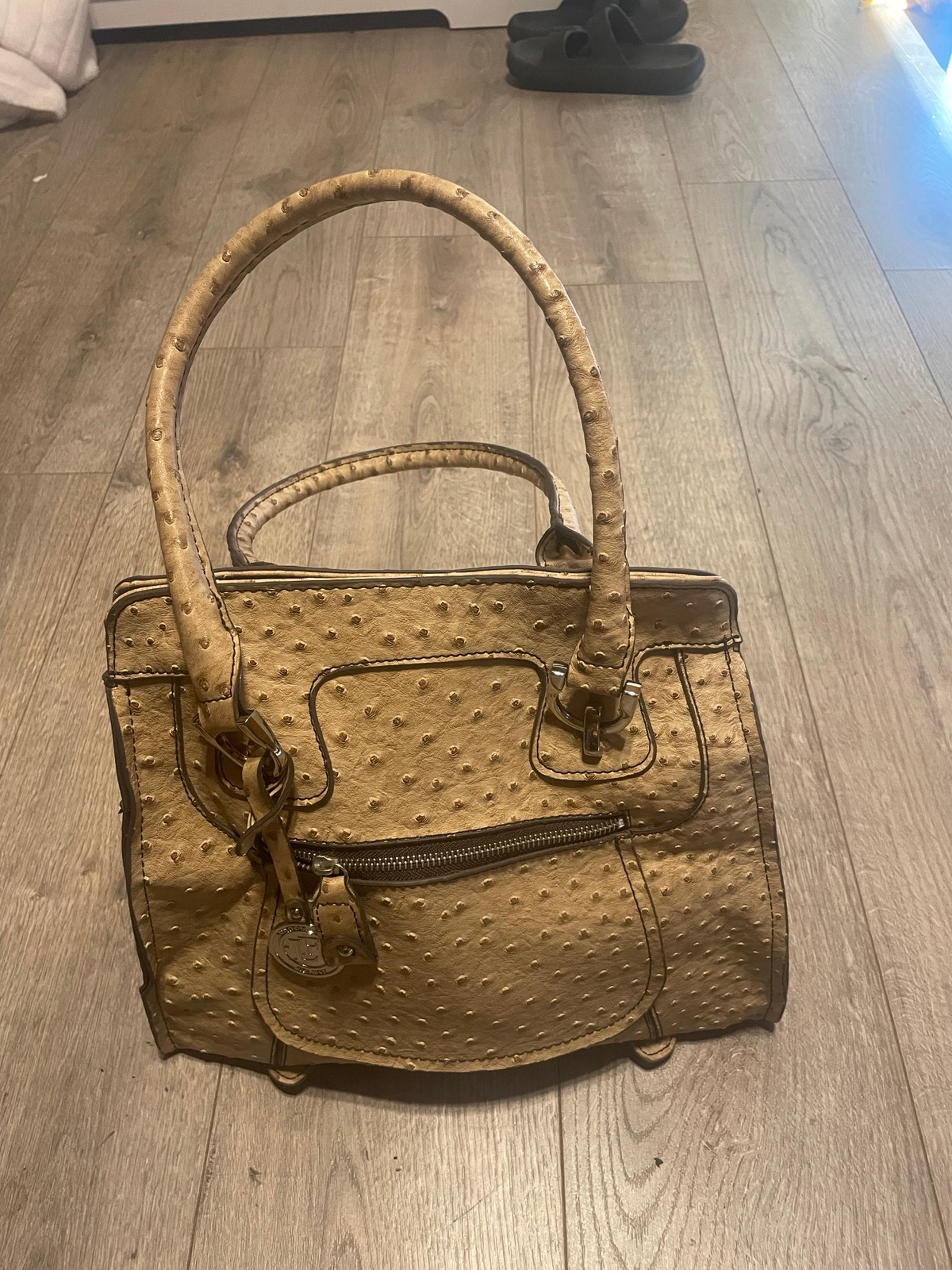 Large Faux Ostrich Quill Magnetic Snap Shoulder Bag - London Fog