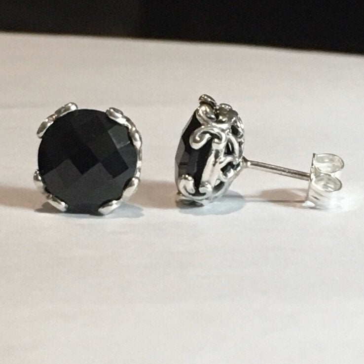 Samuel B Black Spinel Cushion Cut Sterling Silver 925 Stud Earrings