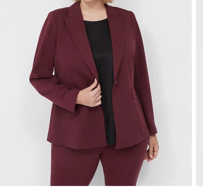 Maroon Ponte One Button Blazer 24W
