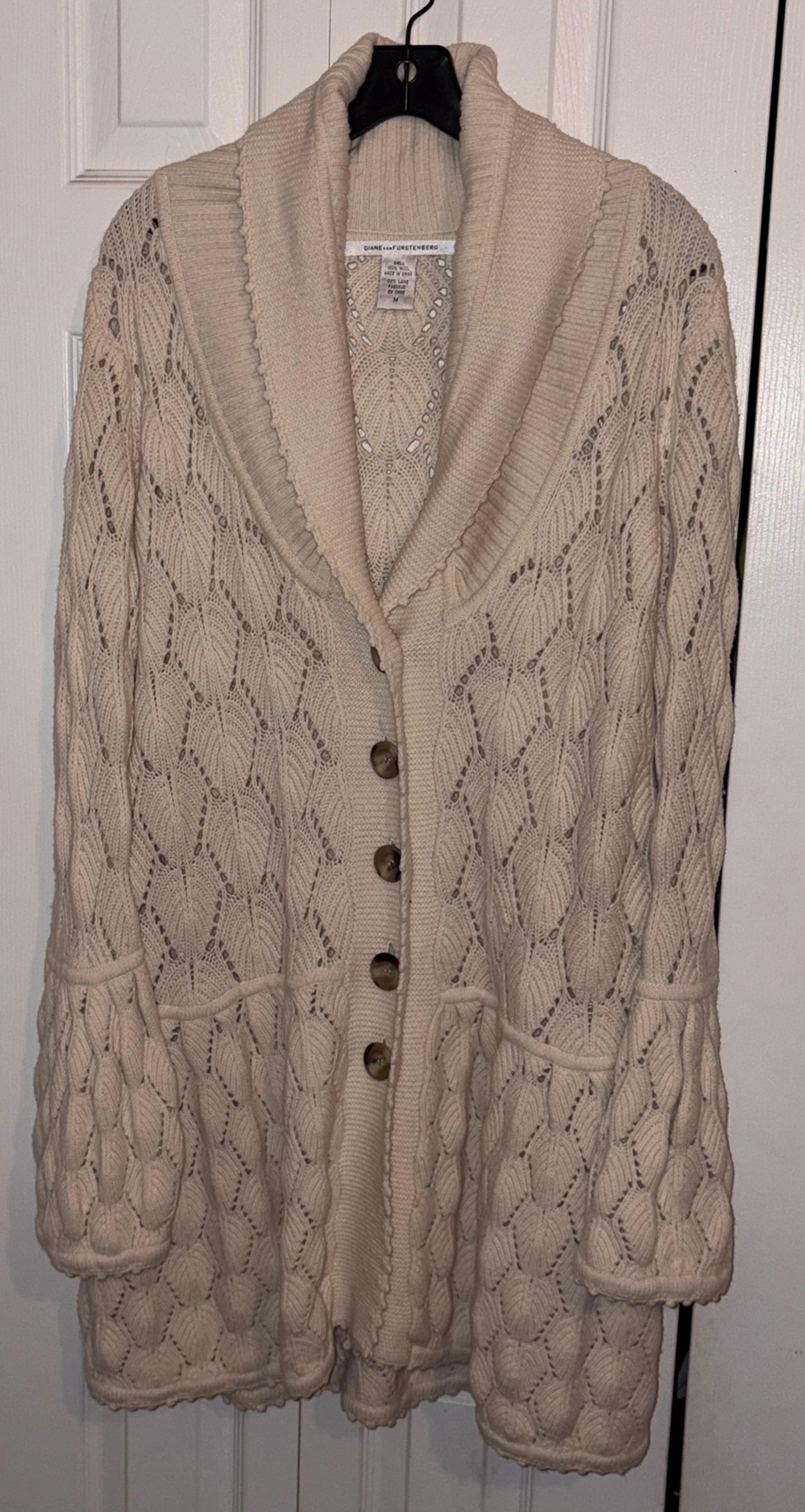 Diane von Furstenberg 100% Wool Joelle Cardigan Crochet Sweater