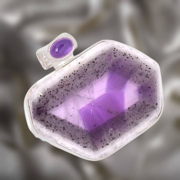 Natural Super 23 Amethyst & Amethyst Sterling Silver Pendant