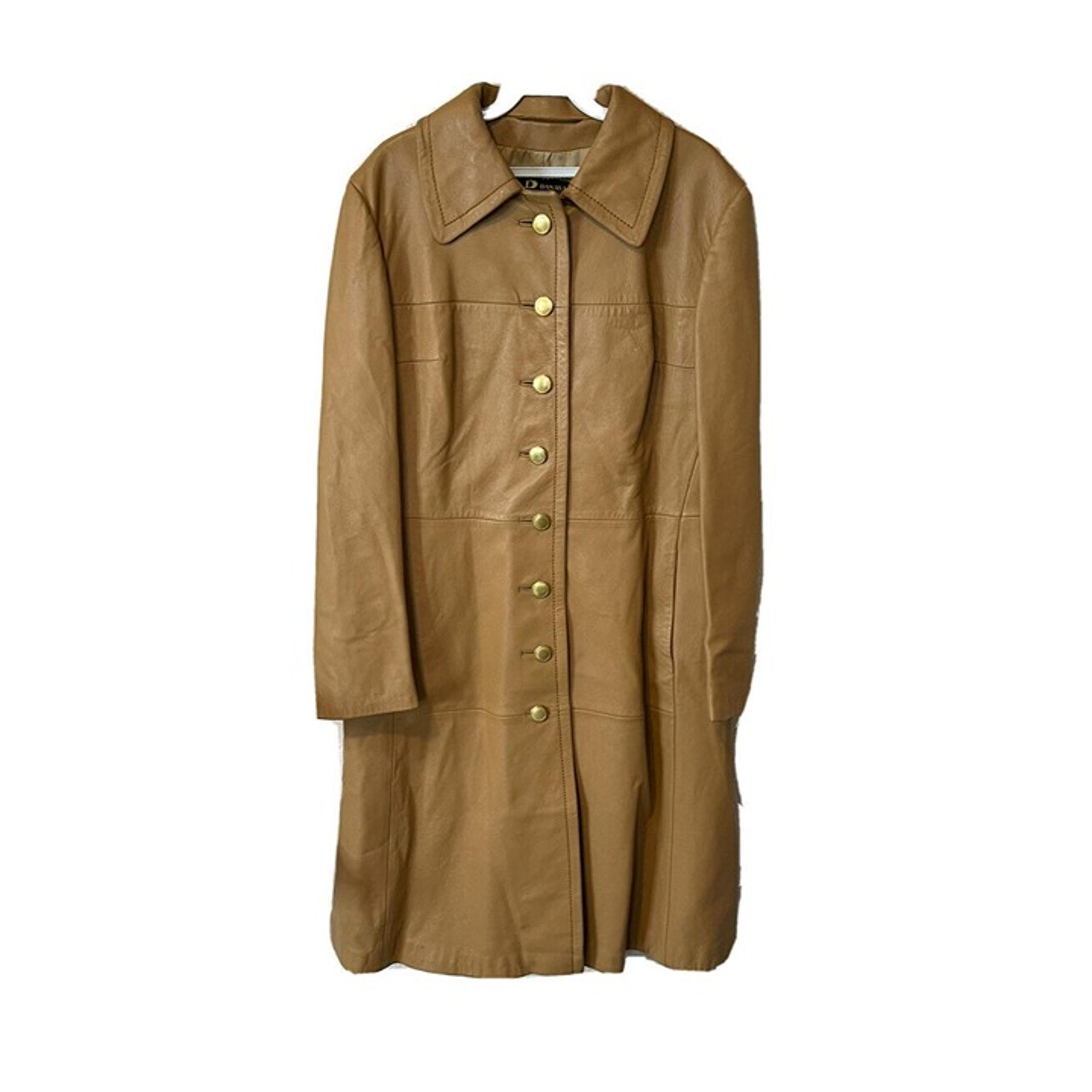 Vintage Womens 4 Brown Leather Collared Button Trench Coat