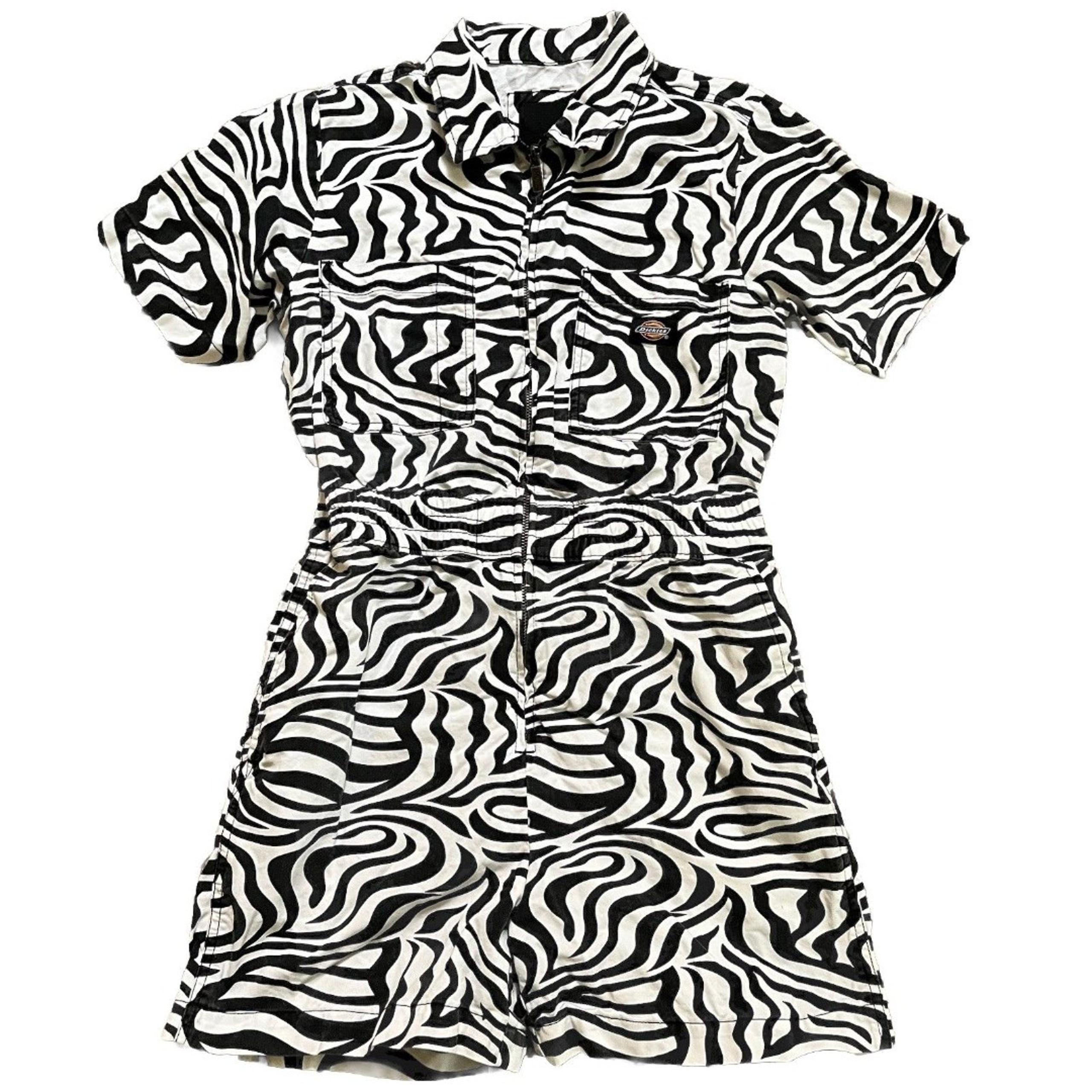 Dickies Short Sleeve Romper Jumpsuit Shorts Zebra Print Women’s Medium