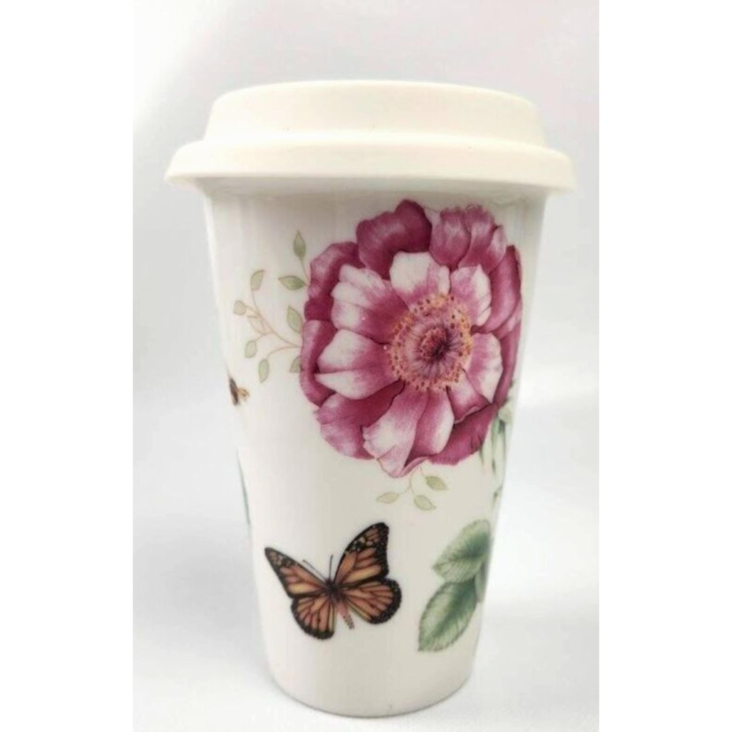 Lenox Butterfly Meadow Ceramic Thermal Travel Mug 10 oz with Lid