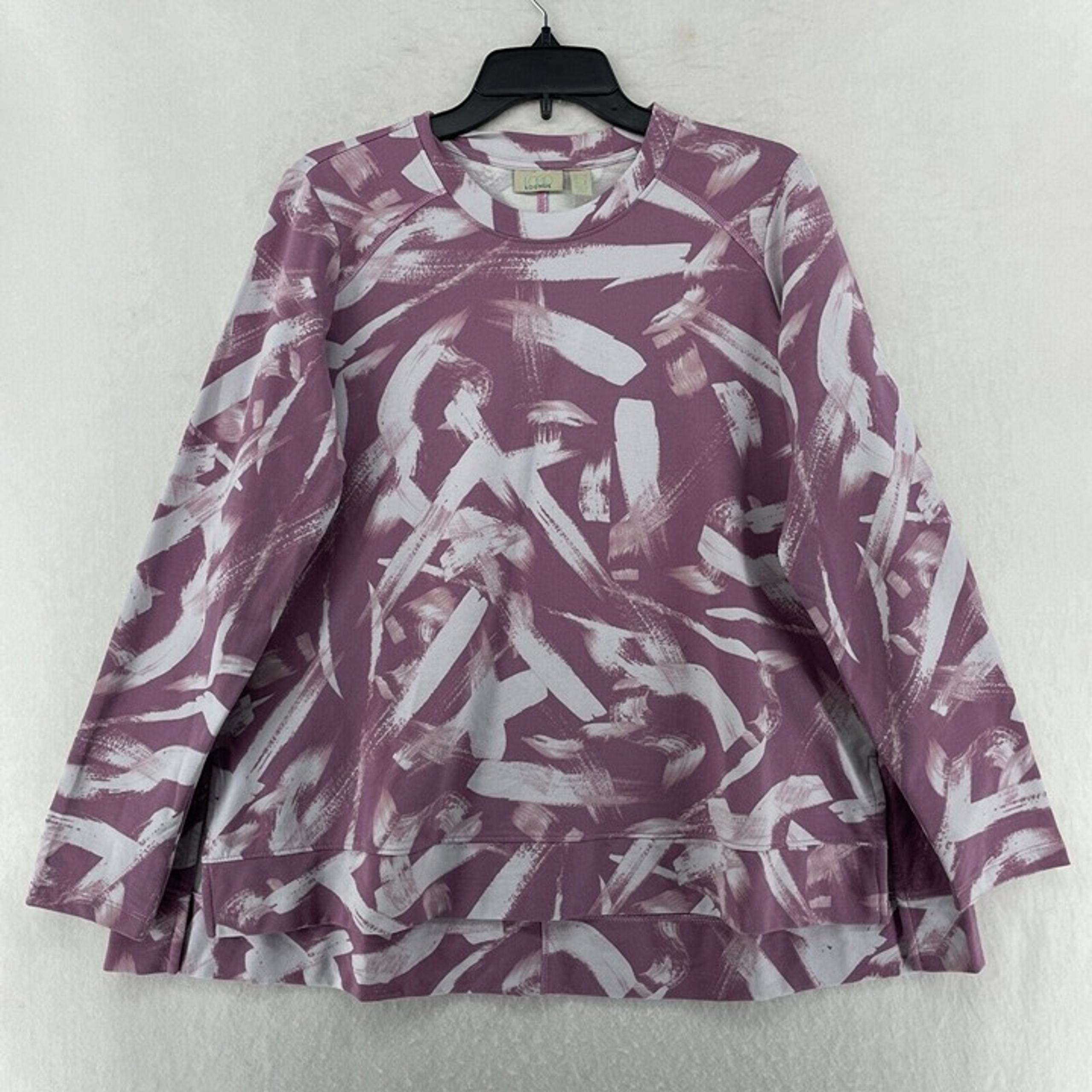 LOGO by Lori Goldstein T-Shirt Women's Sz L Purple Brush Stroke High-Low Hem
