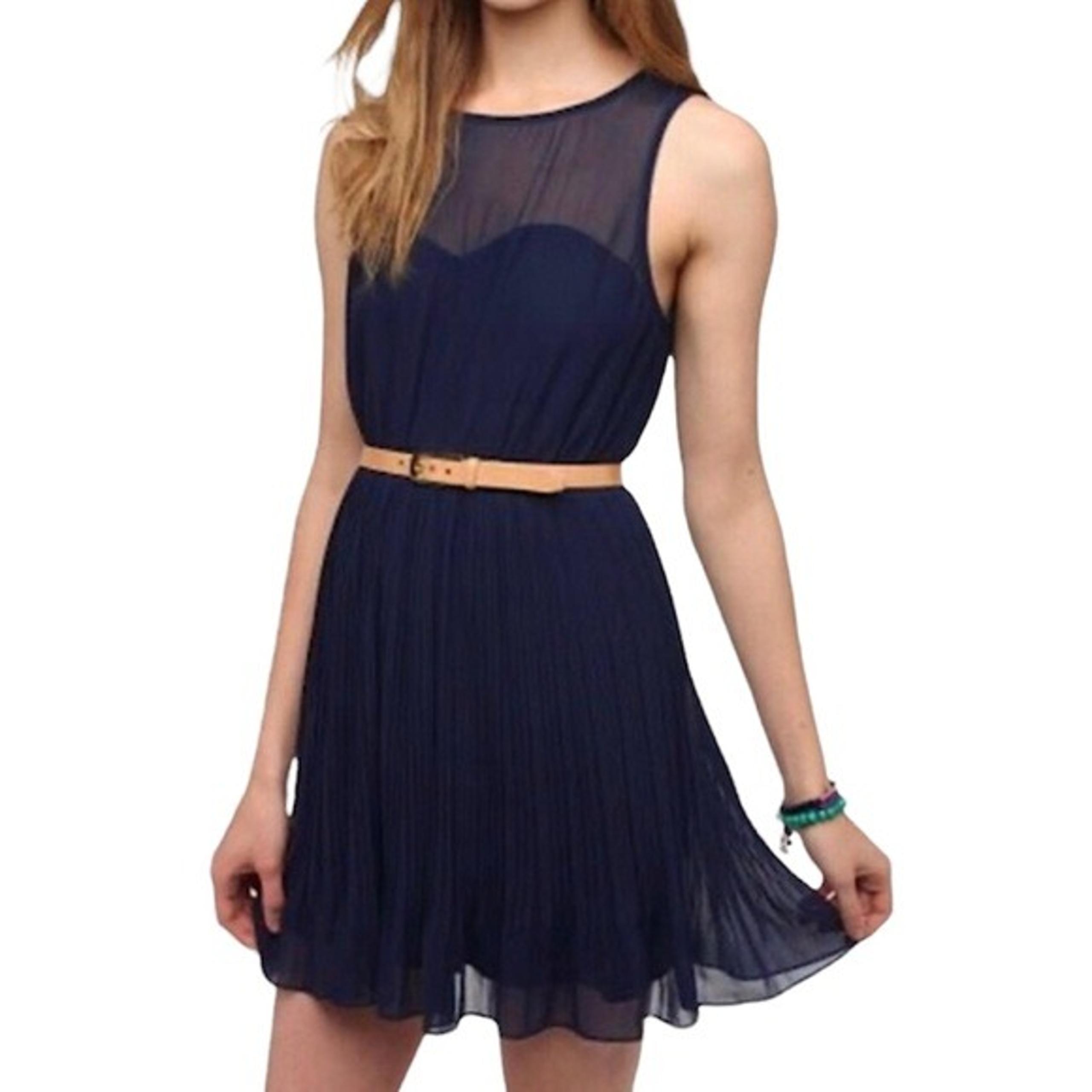 New Pins & Needles Pleated Chiffon Sleeveless Mini Dress Navy Blue Size Medium