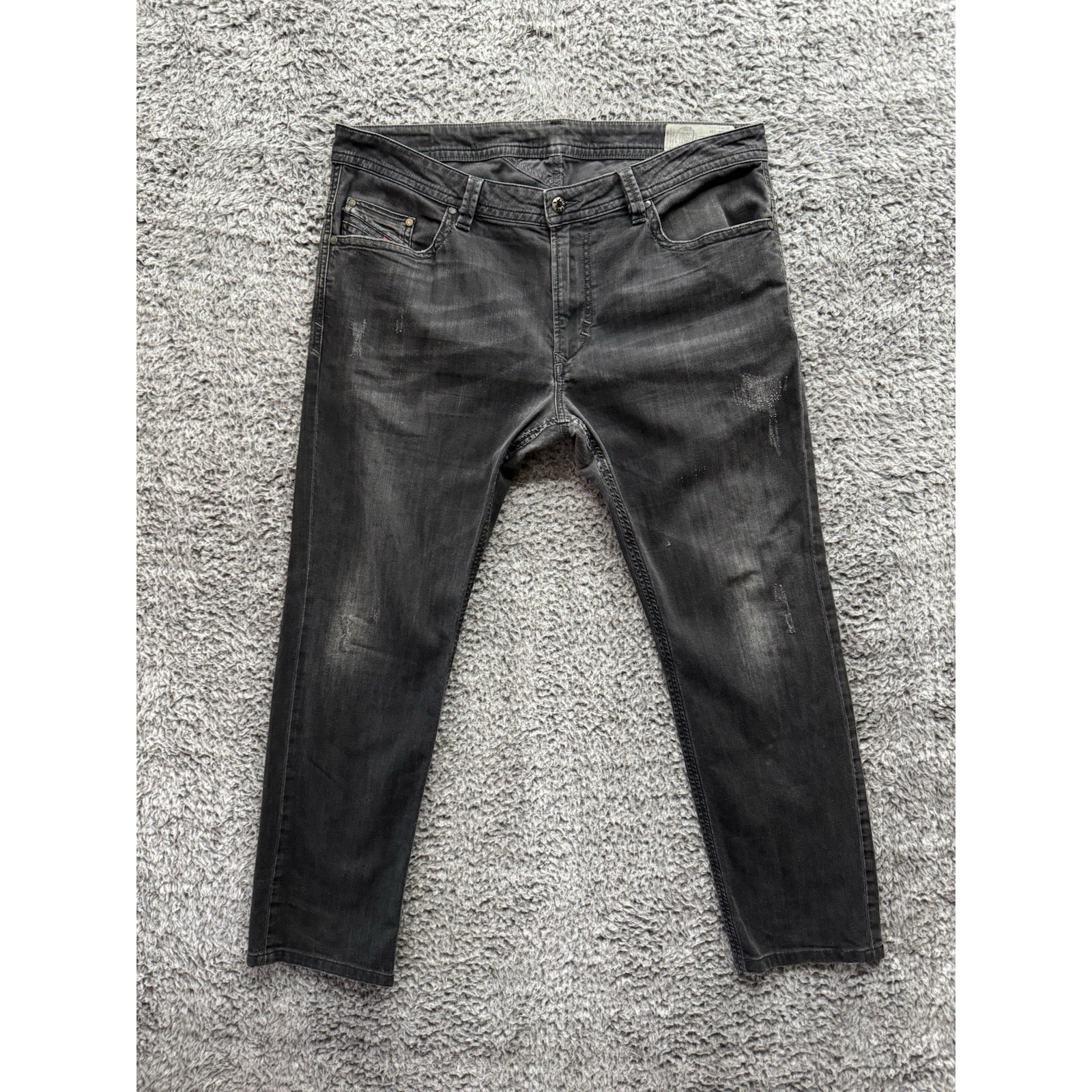 Mens Diesel THAVAR Stretch Slim Skinny Distressed Grey Jeans Size 38x32 (38x29)