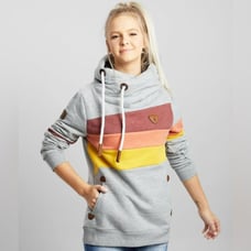 WANAKOME Abigail Hooded Sweatshirt in Heather Grey Orange Striped SZ L