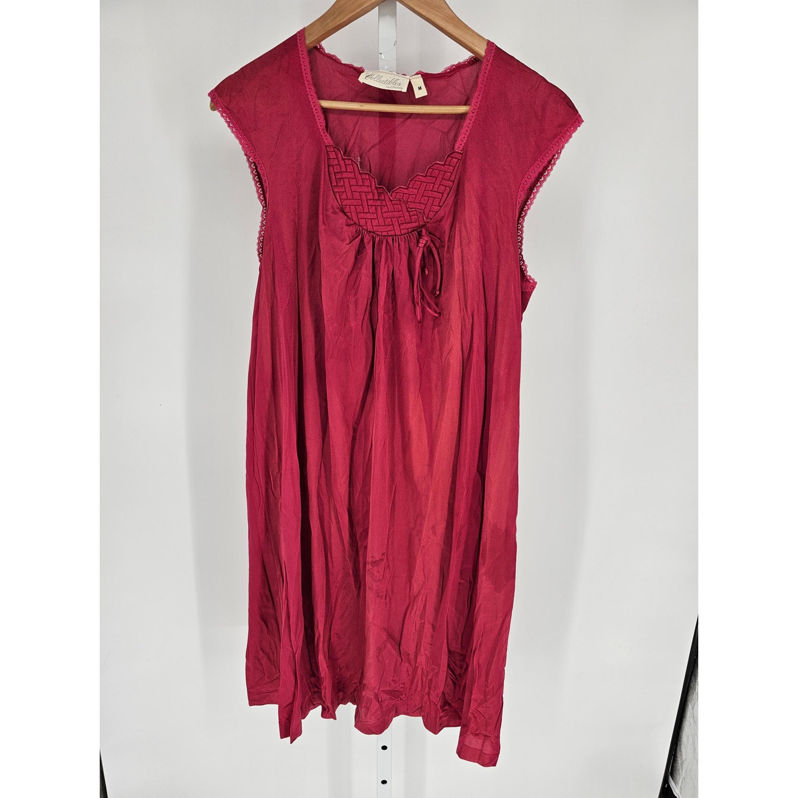 Collectibles by JC Penney Womens Sz M Dark Pink Knee Length Nightgown Satin - JCPenney