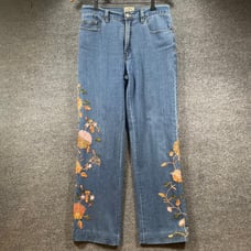 24 Karat Jeans Women's 8 (31X28) Blue Denim Floral Embroidered Allover Straight