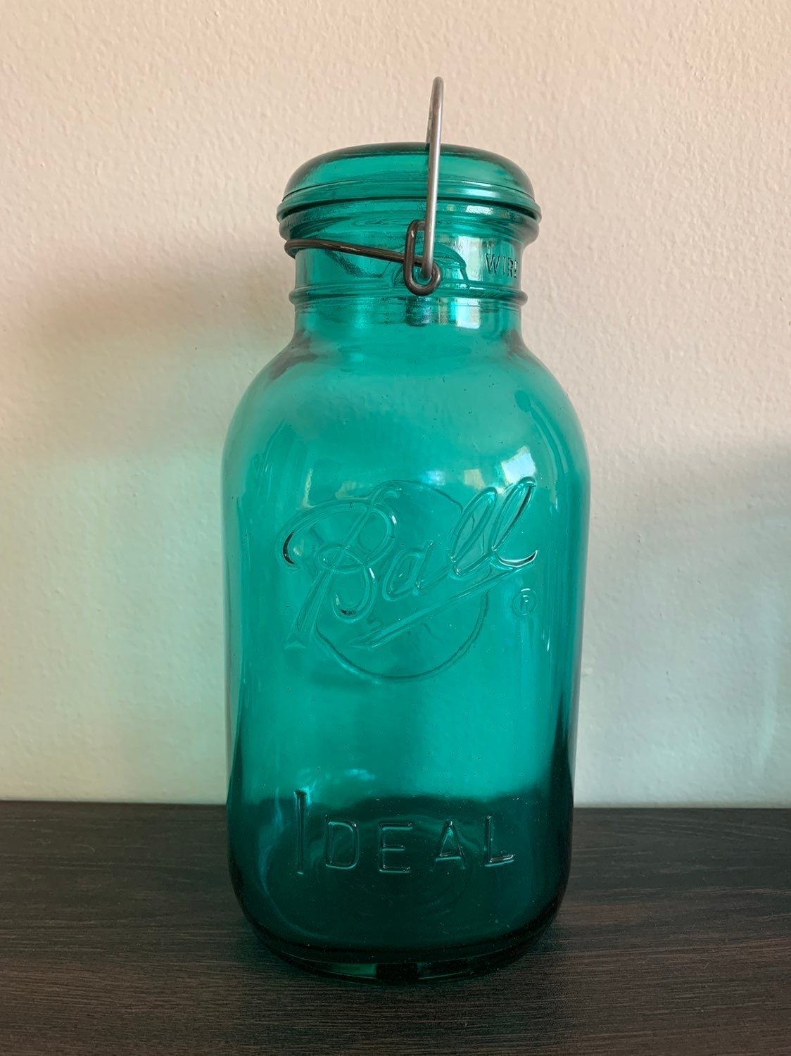Large Teal Ball Ideal Glass Mason Jar