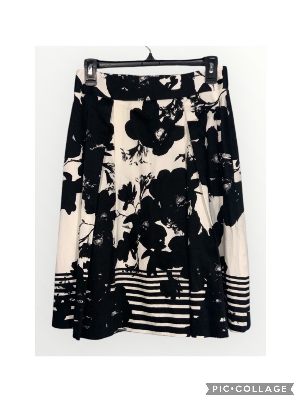 Antonio Melani Black & White Floral Flare Lined Pleats Skirt Office Casual Sz 4