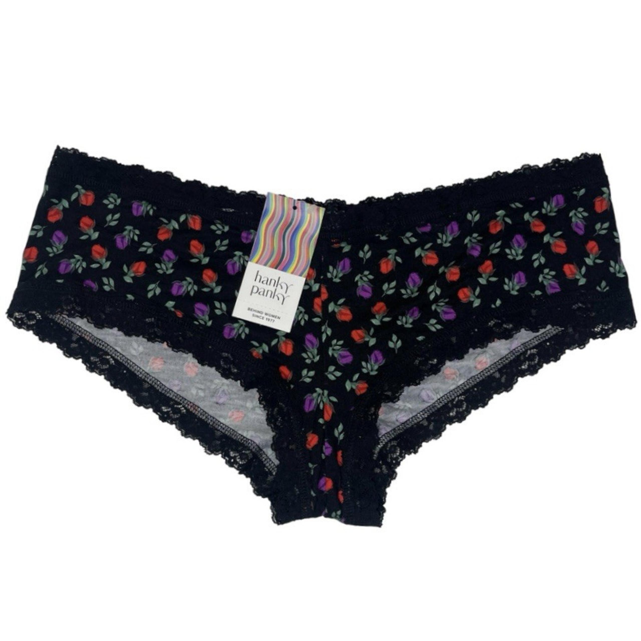 Hanky Panky DreamEase Boy Short Panty One Size Black Lace Floral Print NEW