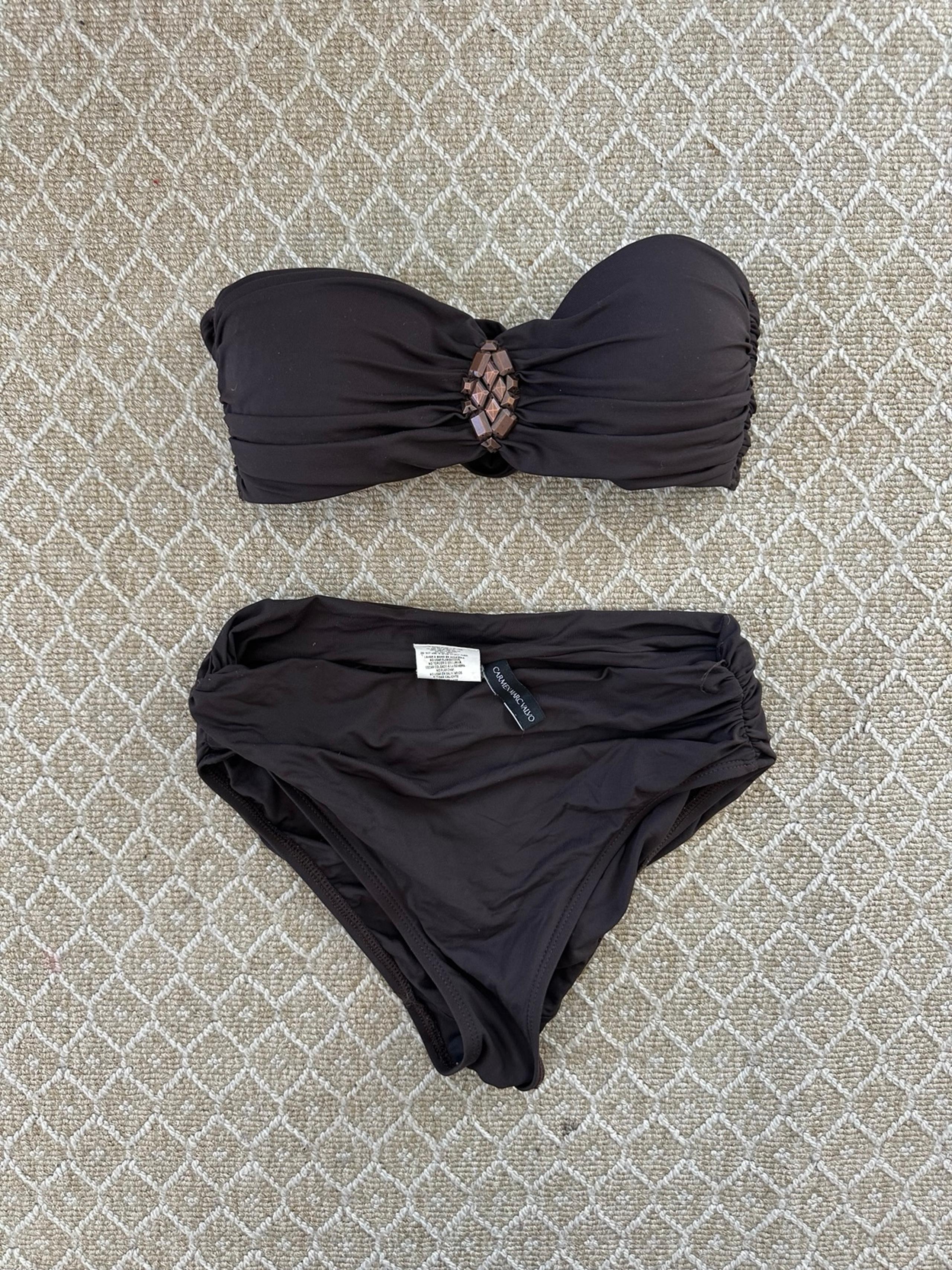Carmen Marc Valvo Vintage XS brown bandeau style bikini swimsuit