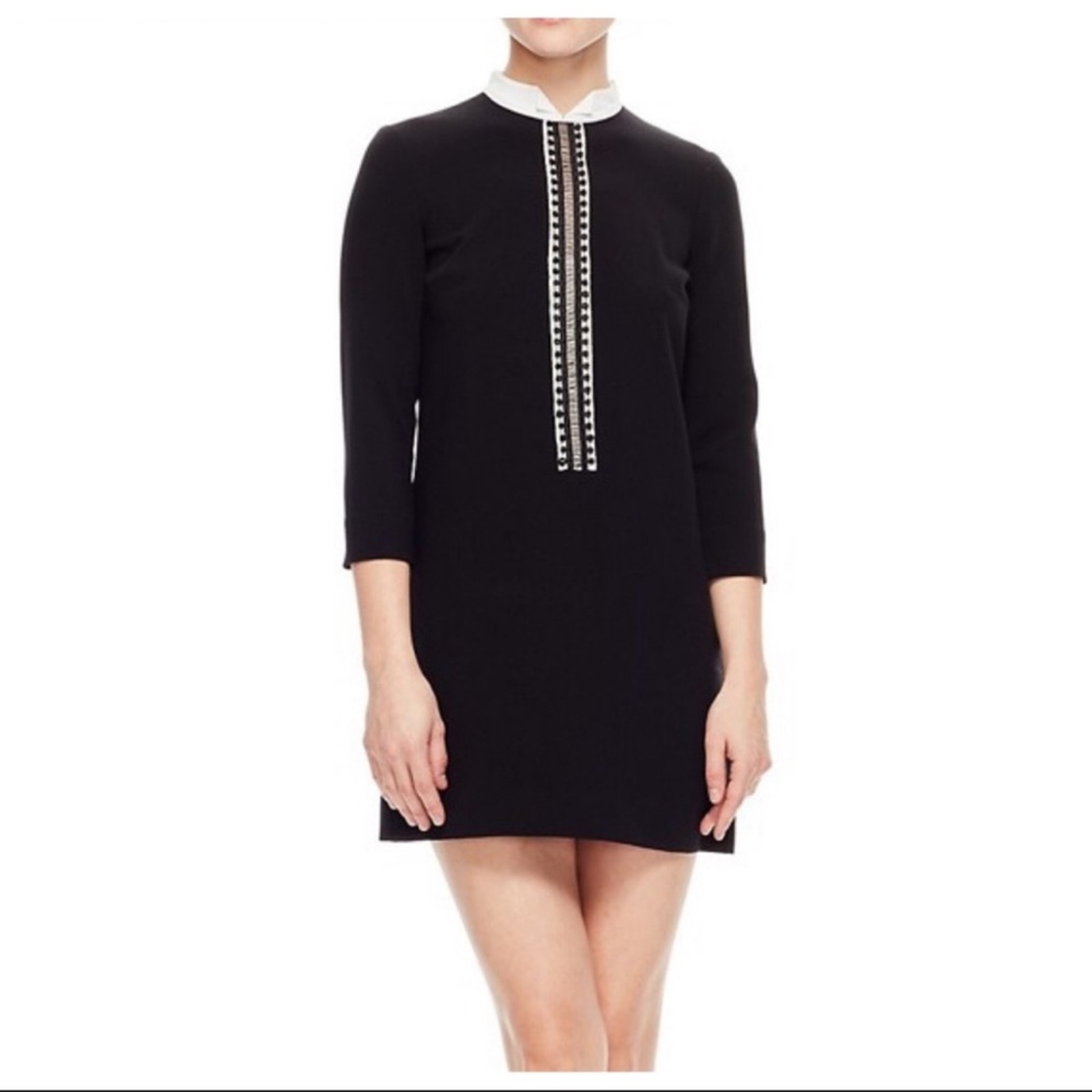 NWT Sandro Ludmila Braid-Trimmed Shift Dress in Black/White Size 38/M