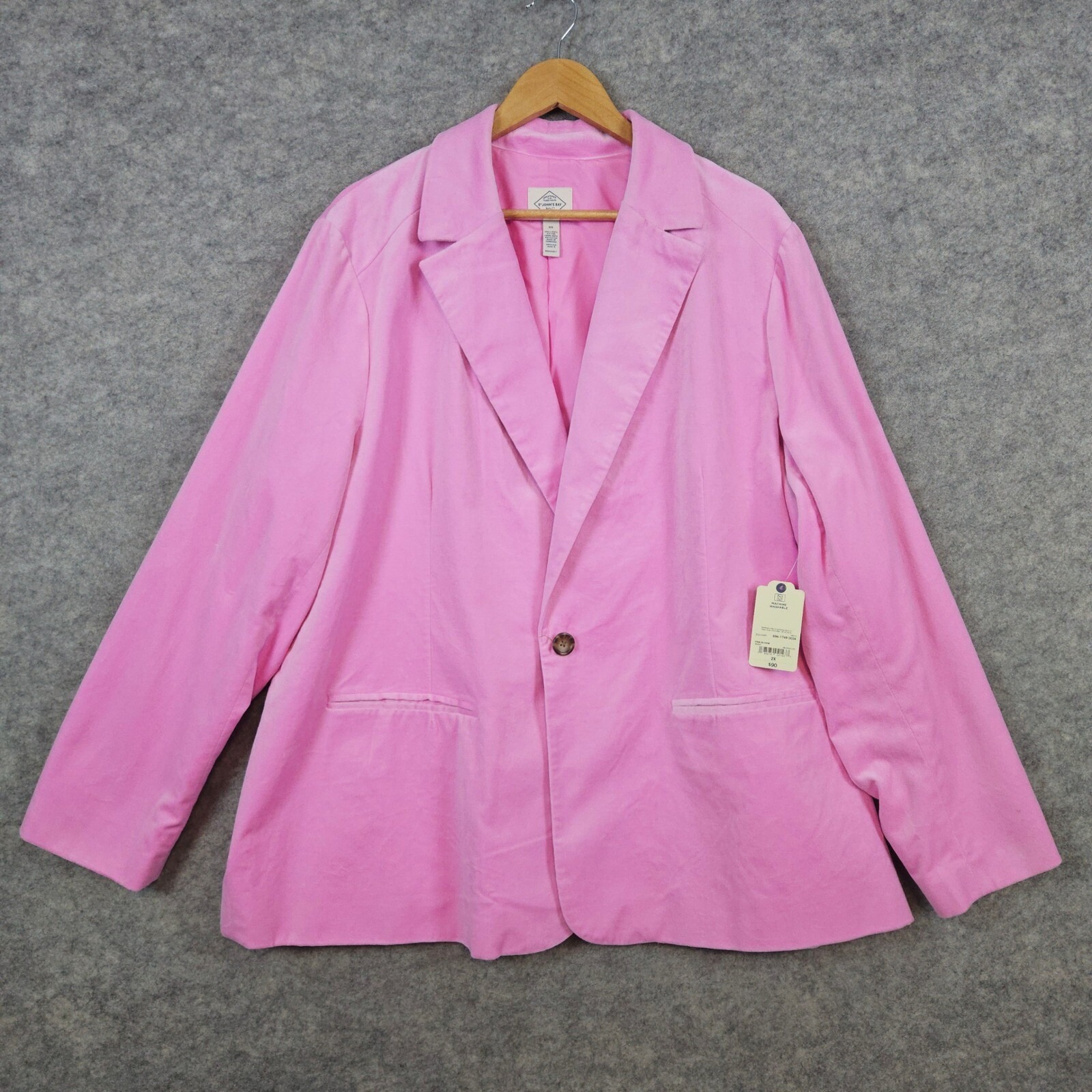 St John's Bay Women's Pink Blazer Size 2X 100% Cotton NEW Velvety Bright Preppy