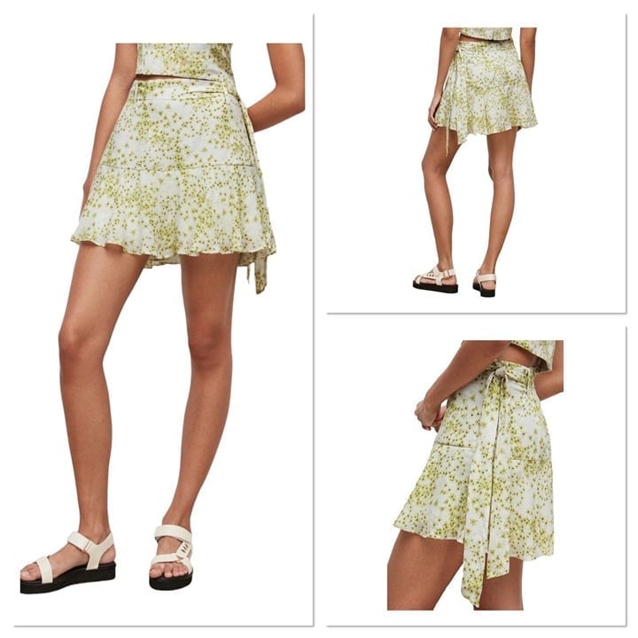 AllSaints Frida Amanzi Mini Skirt Skort Lime Green US Sz 8 Linen Blend New 169