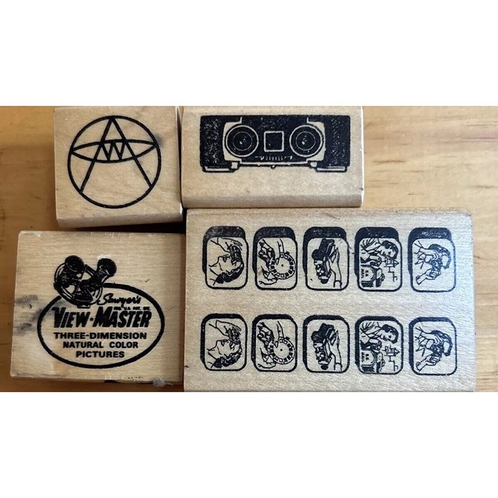 Vintage Lot Of 4 , VIEWMASTER , Wooden Printer Blocks