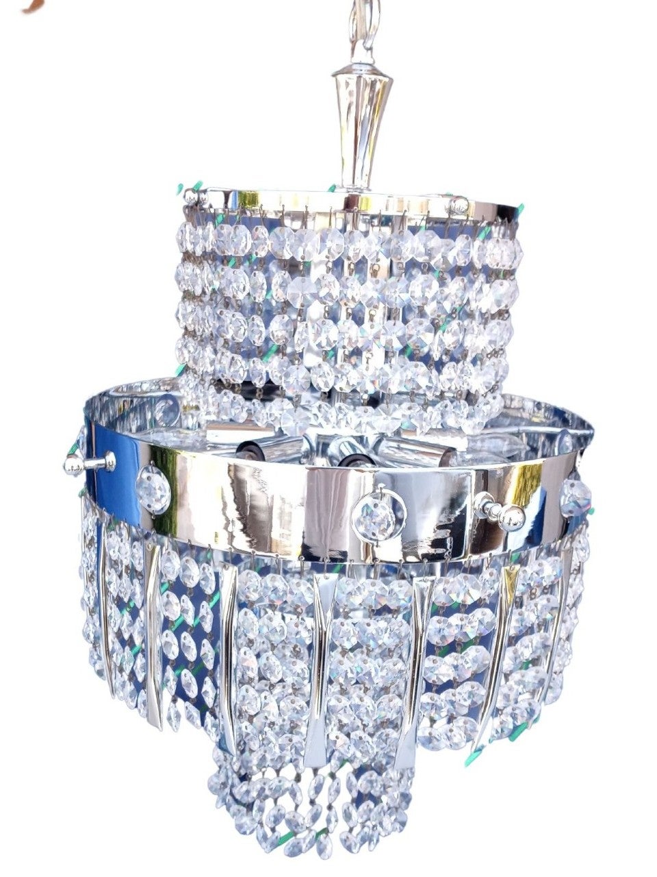 Symmetric Crystal Antique Chandelier. Chrome Plating Crystal Chandelier. Ceiling