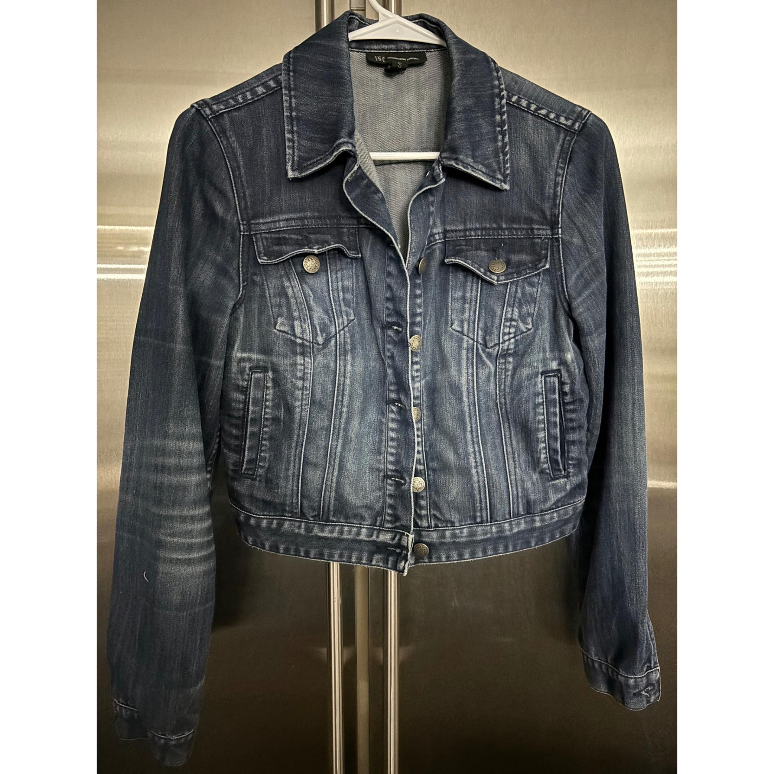 INC International Concepts Denim Jacket Cropped Fitted Jean Jacket S