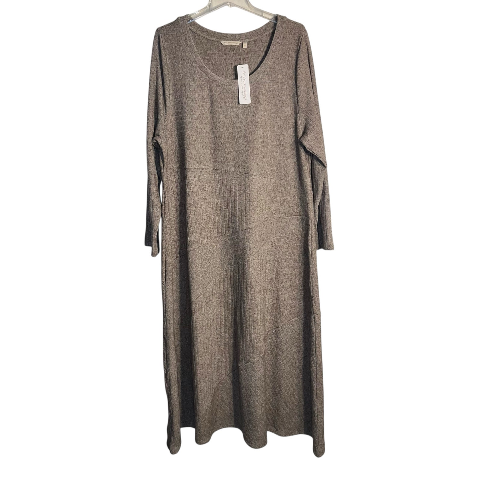 Soft Surroundings Clio Dress 2X Brown Heather Ribbed Knit Long Sleeve Maxi NWT