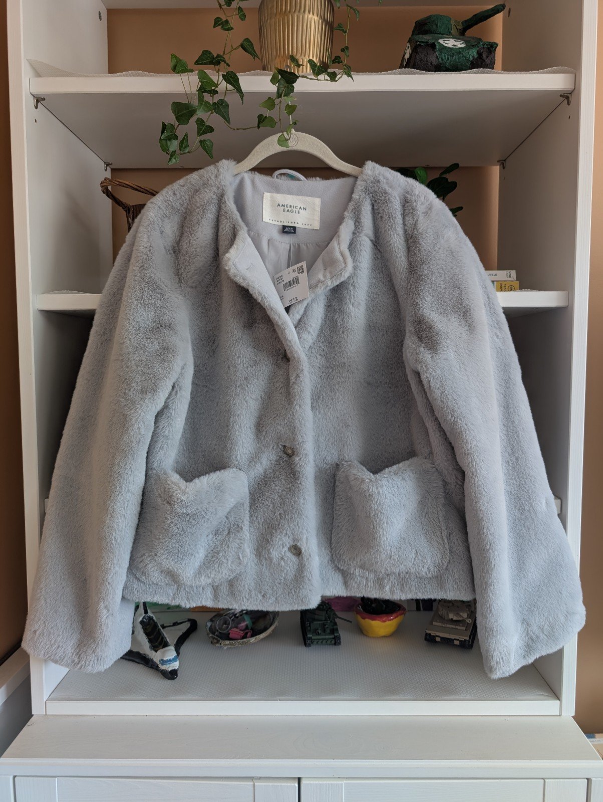 American Eagle AE Collarles Faux Fur Jacket