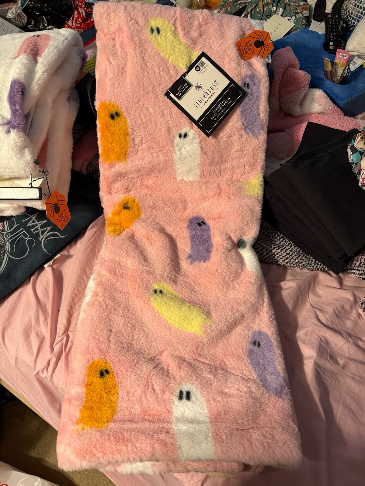Home goods Halloween multi colored ghost blanket