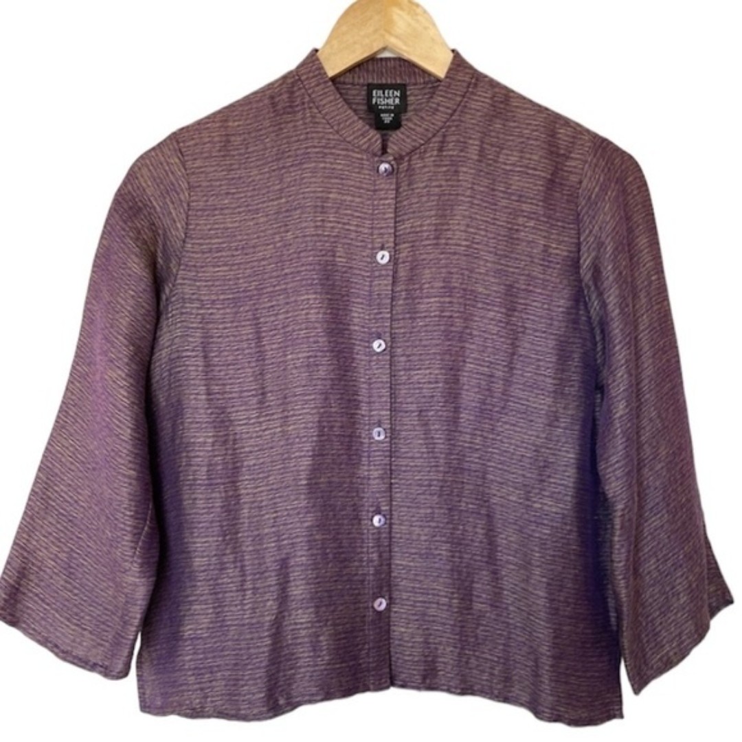 Eileen Fisher Silk Blend Jacket Purple Gold Women's Size PP Small Petite