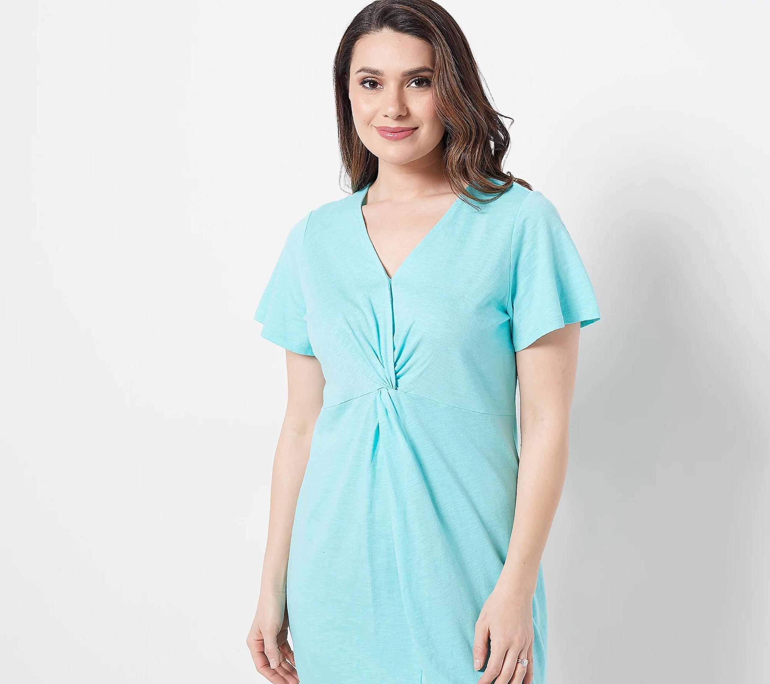 Denim & Co.Beach Twist Front Knit Cover-Up Dress Light Turquoise,Size Small