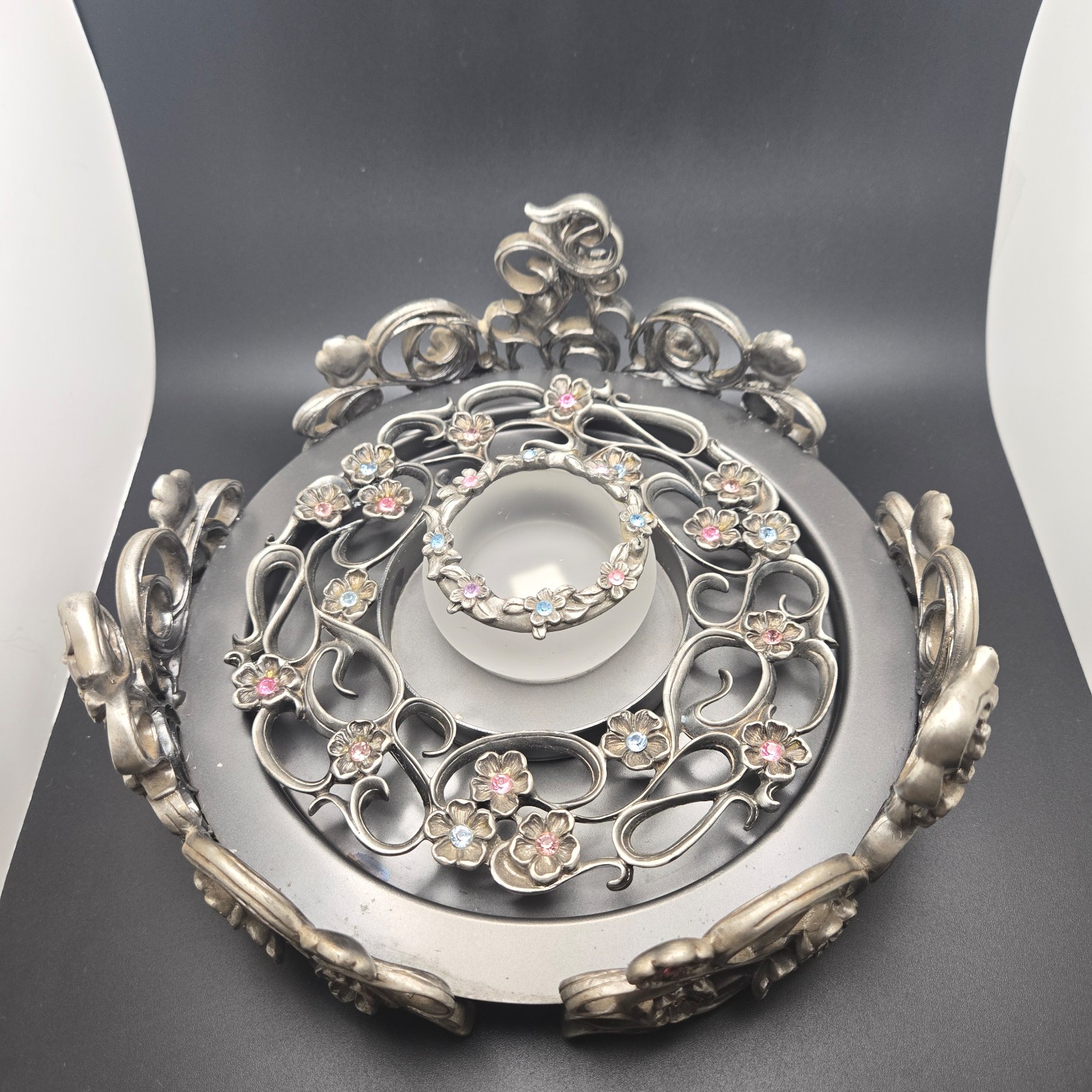 SilverPartylite Jewel Candle Holder Pewter Floral Scroll Set - READ DESCRIPTION